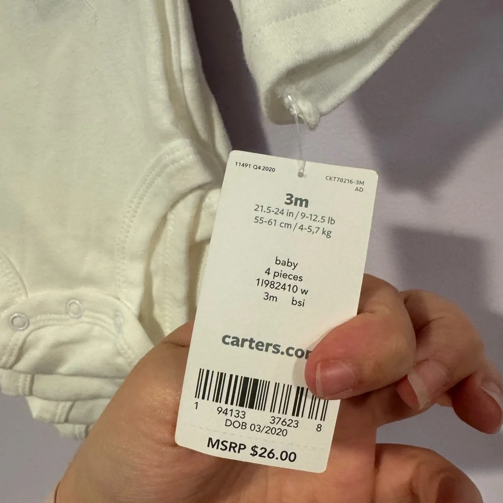 4 pack white longsleeve Carters‎ bodysuit